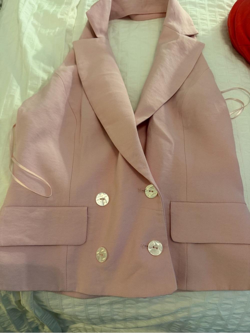 Zara Pale Blush Pink Double-Breasted Sleeveless Blazer